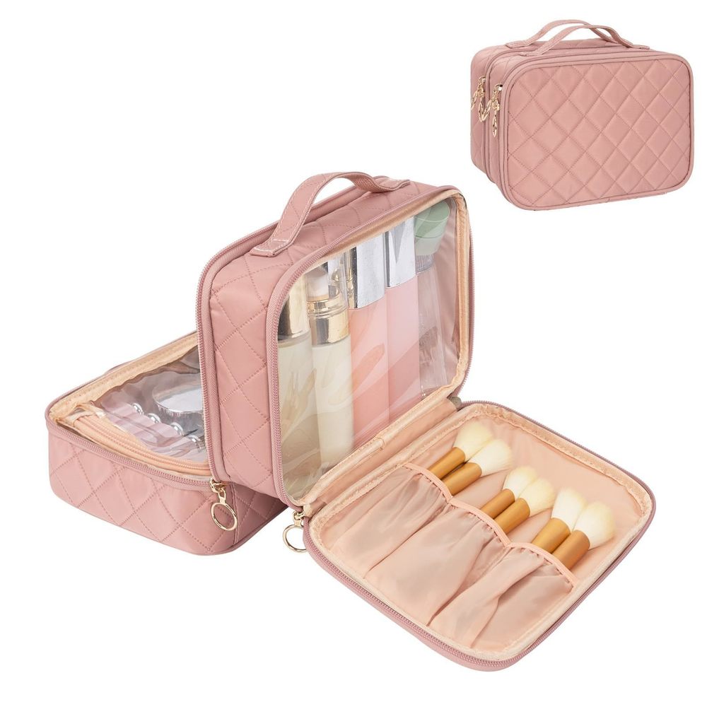 Clear Makeup Bag, Double Layer Cosmetic Bag, Large Capacity Minimalist😏